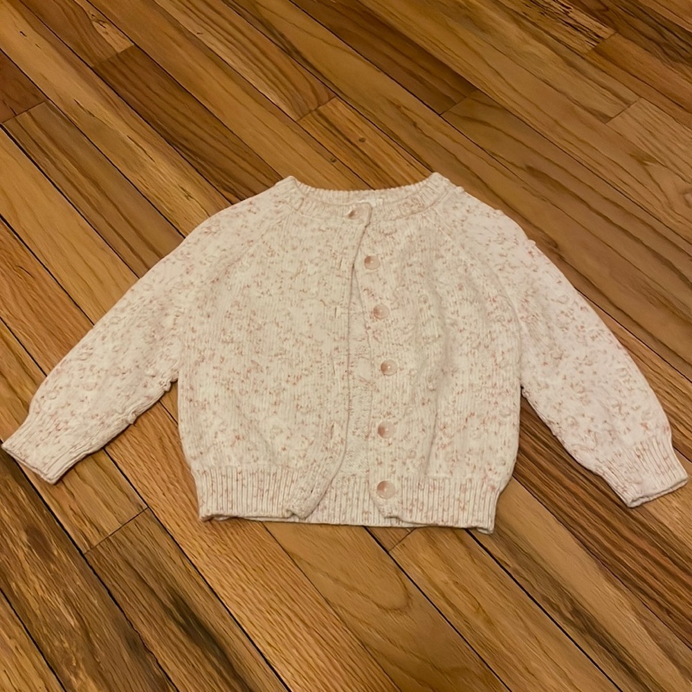 Jamie Kay Speckled Pink Cotton Knit Button Up Sweater